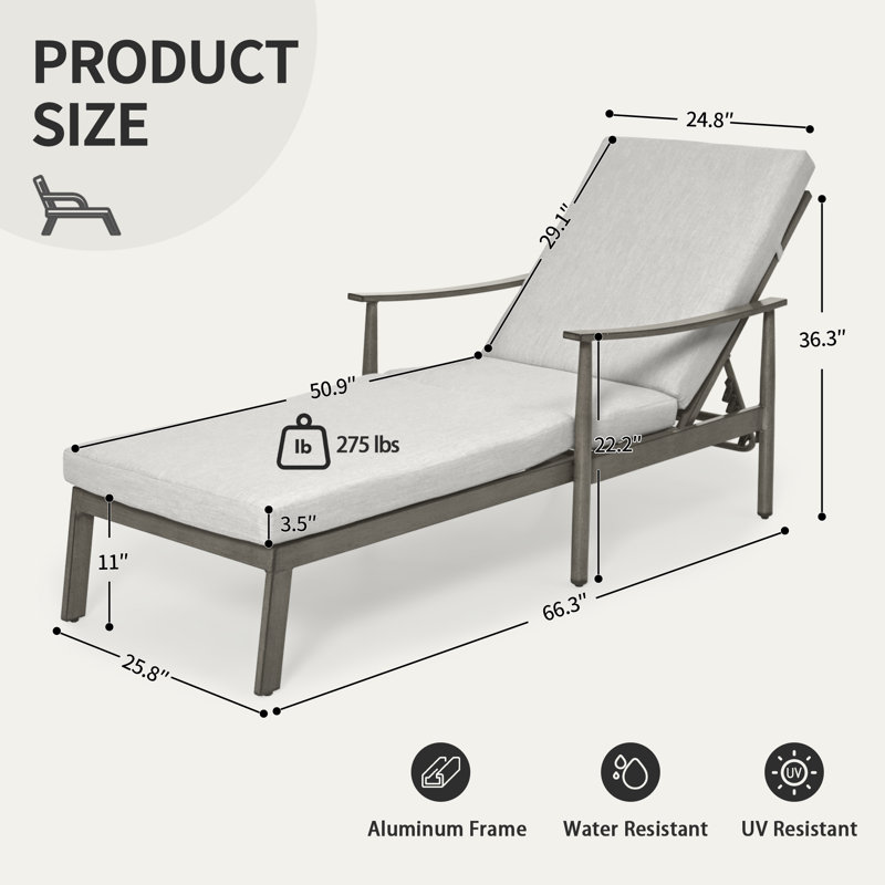 Marijela Outdoor Metal Chaise Lounge Set , Cushion Included, Gray Cushion/Brown Frame