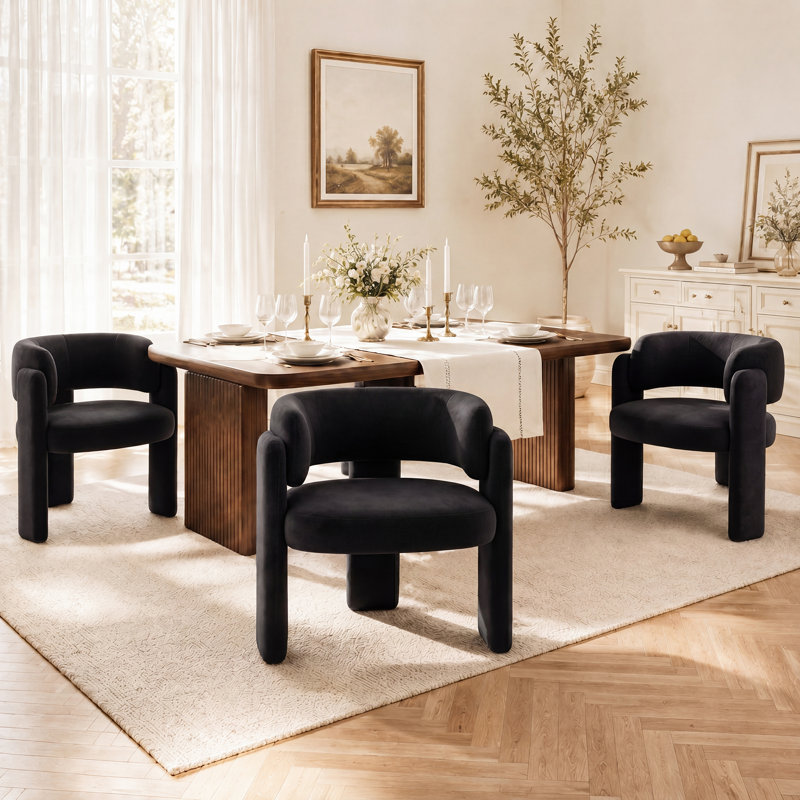 Modern Upholstered Barrel Dining Armchair, Black