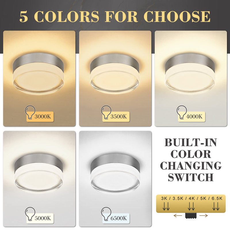 4 Pack 6 Inch LED Dimmable Flush Mount Milky White Glass Shade 5 Colors Temperatures Switch, Brushed Nickel