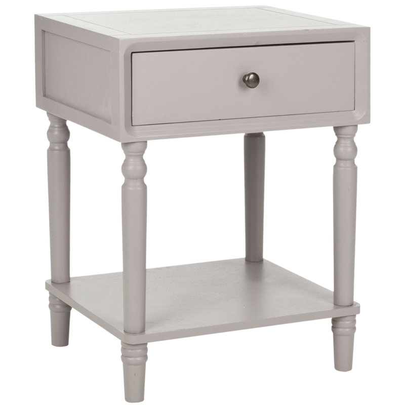 Kleban Solid Wood End Table with Storage, Quartz Gray