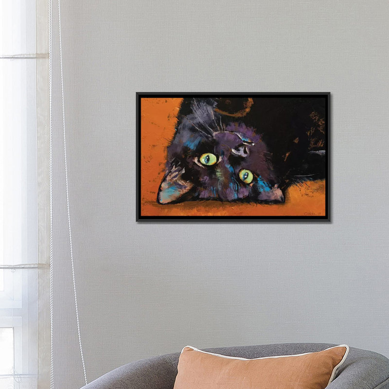 «Upside Down Kitten», reproduction sur toile, H 18 po x l 26 po x P 1,5 po, Toile avec cadre noir, Pas de tapis