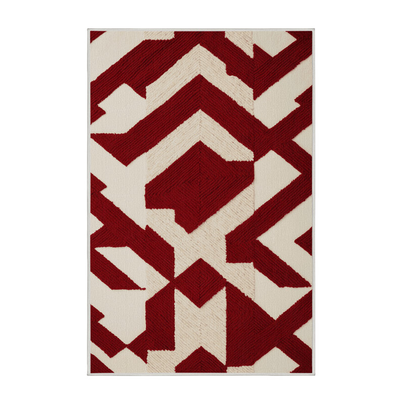 Tapis beige à carreaux lavable à la machine, Rectangle 2 pi x 3 pi