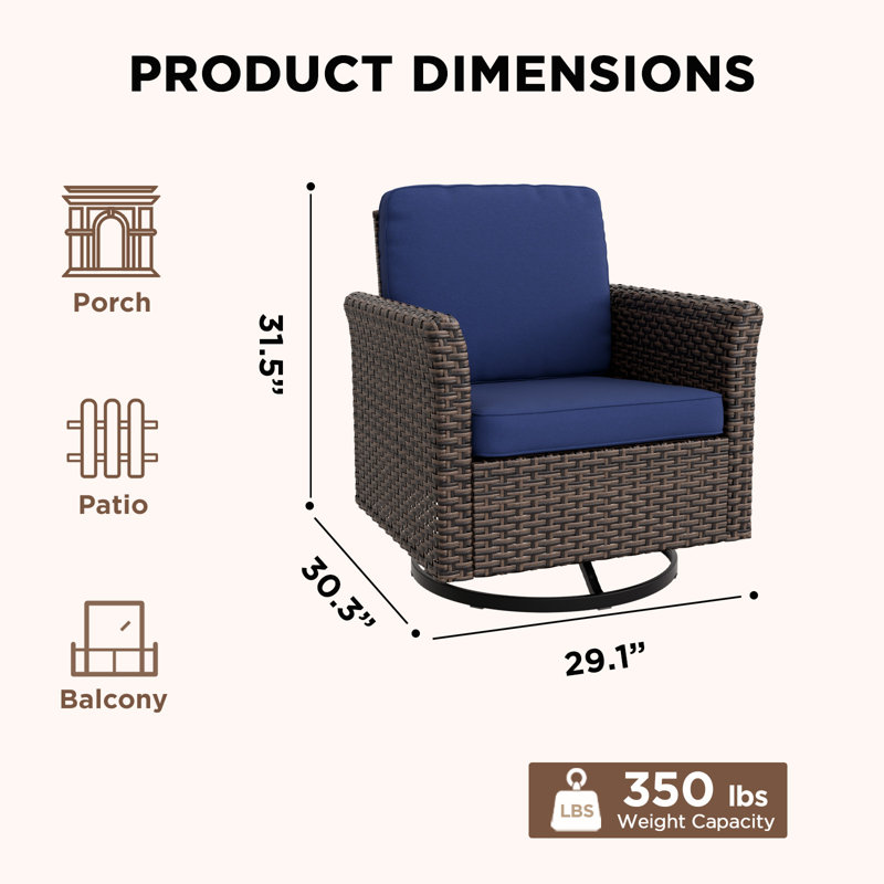 Ensemble de 2 chaises pivotantes pour l'extérieur en rotin et osier avec accoudoirs courbés, Bleu