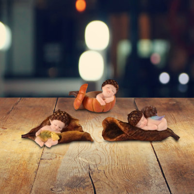 Jicu 3-PC Acorn Fairy Baby Sleeping 3"W Figurine Unique Gifts