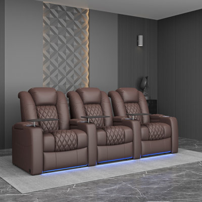 Power Zero Gravity Top Grain Leather Home Theater Recliner Seating