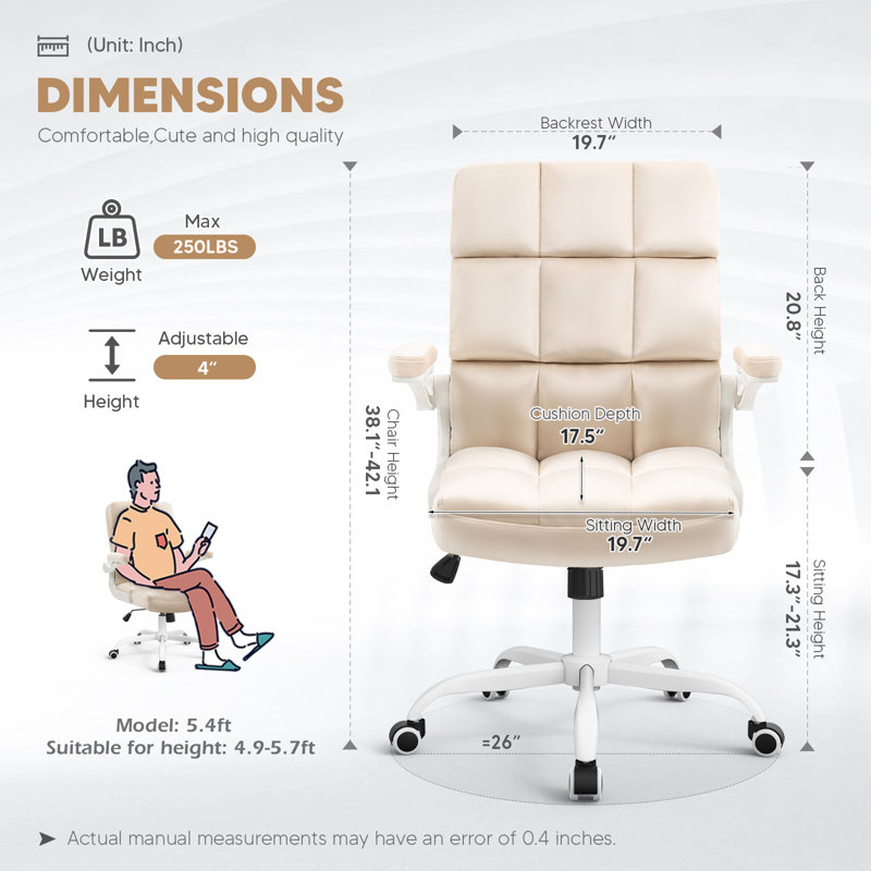 Ergonomic Executive Chair, Beige, White, Velvet