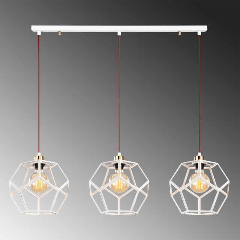 Luminaire suspendu géométrique à 3 lumières pour îlot de cuisine Haxby, Blanc
