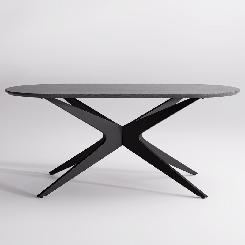 69.4" Wide Oval Wooden Dining Table with Metal Legs, Black