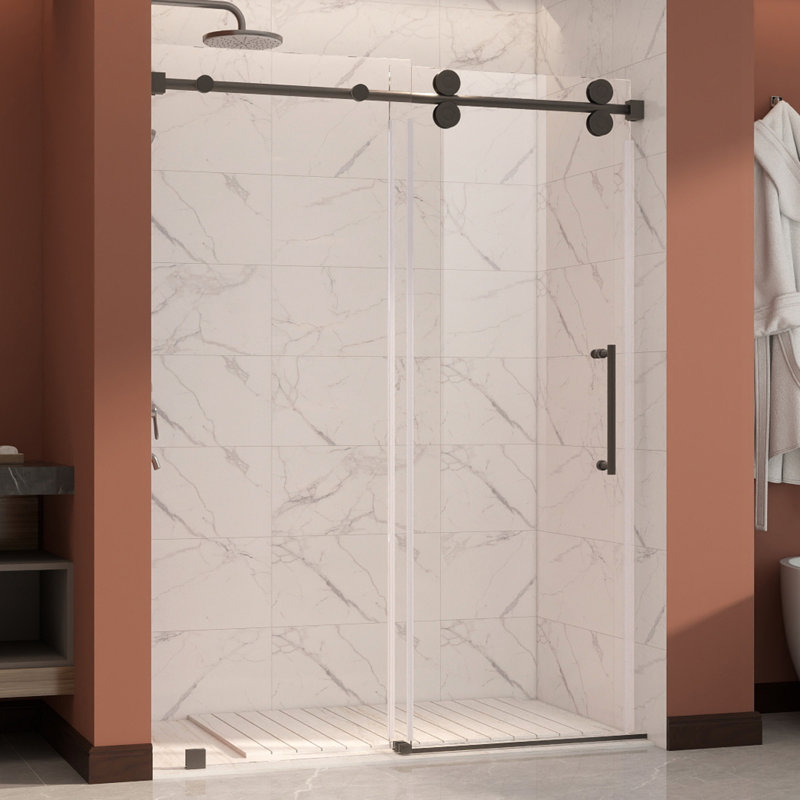 Uks04 56 In. To 60 In. X 76 In. H Frameless Sliding Shower Door In Matte Black With 3/8 In. (10mm) Clear Glass , Matte Black
