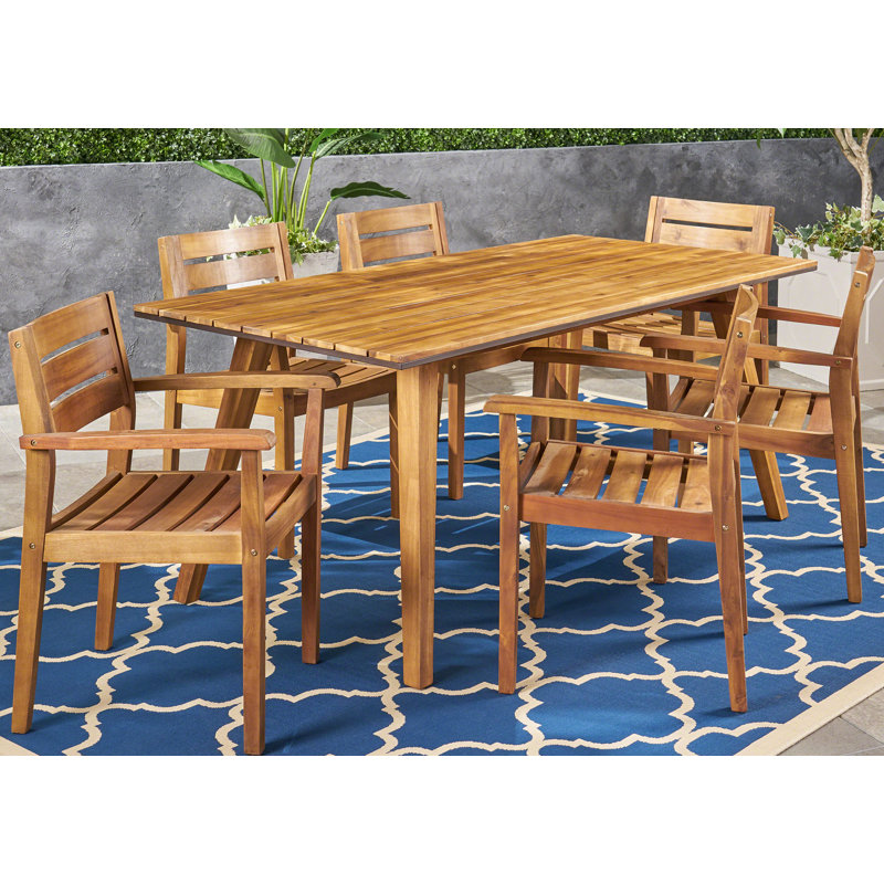 Graham 6 - Person Acacia Solid Wood Patio Dining Set Rectangular Table
