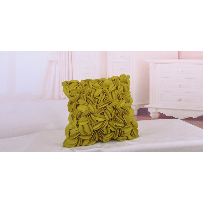 Housse de coussin brodée, Jaune - laine, H 18 po x l 18 po