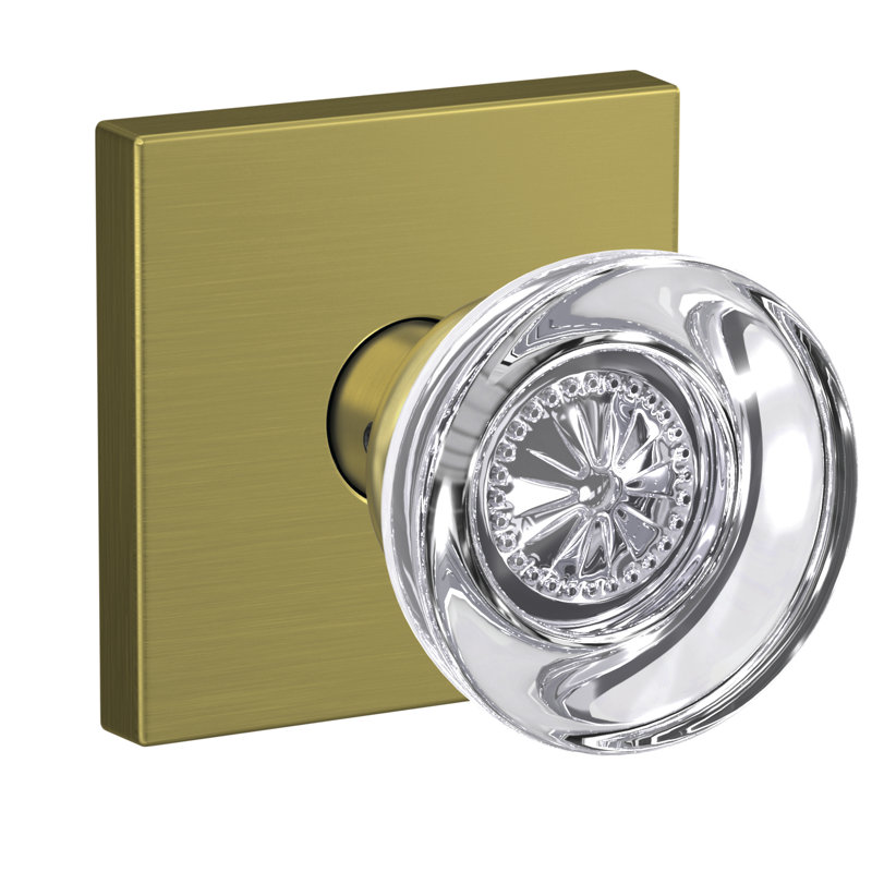 Custom Hobson Non-Turning Glass Knob with Collins Trim, Satin Brass