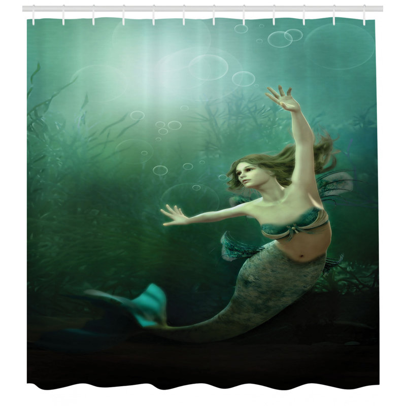 Ensemble de rideau de douche et crochets Mermaid, H 84 po x l 69 po