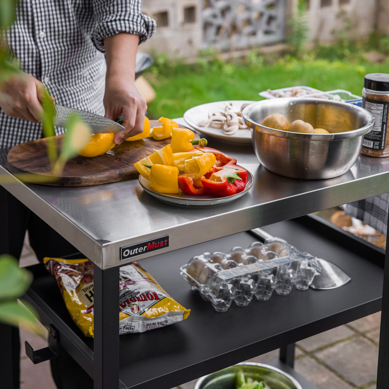 Table de barbecue avec chariot à trois tablettes avec roulettes OuterMust