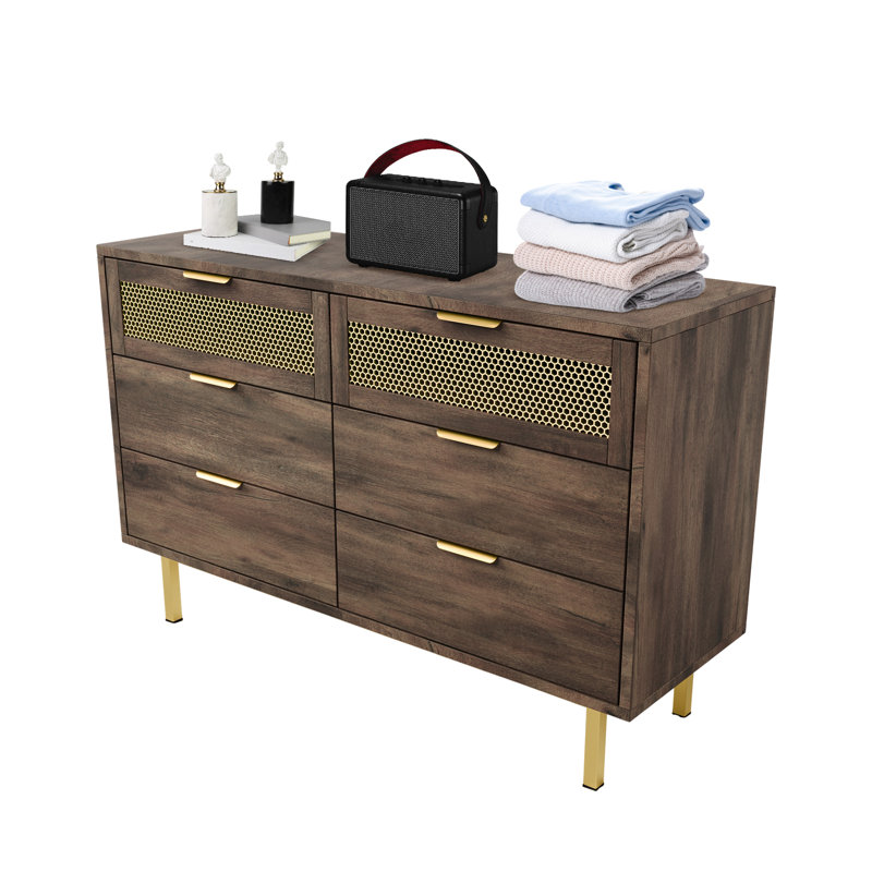 6 - Drawer Rectangle Accent Chest, Brushed Gold, Gold