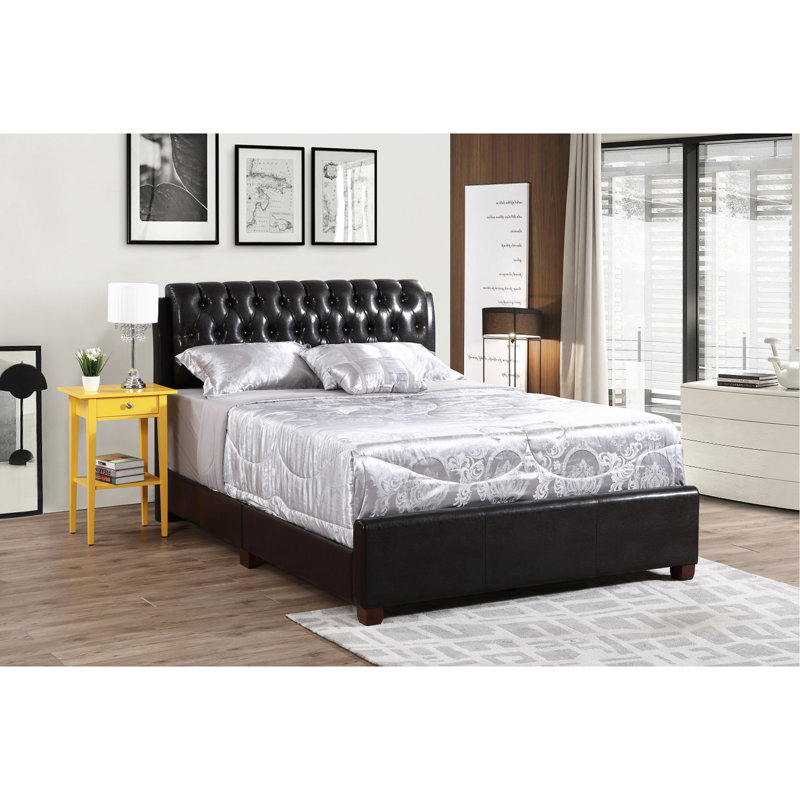 Marilla Vegan Leather Standard Bed, Queen, Black