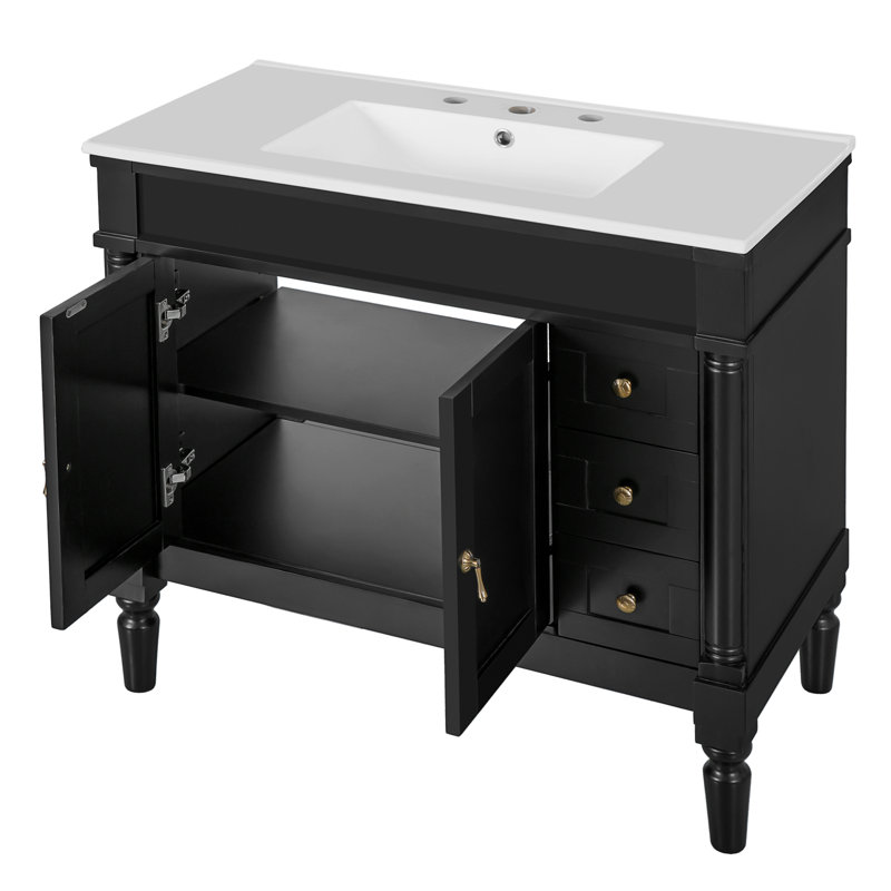 Meuble-lavabo 36 po avec lavabo en céramique, Noir