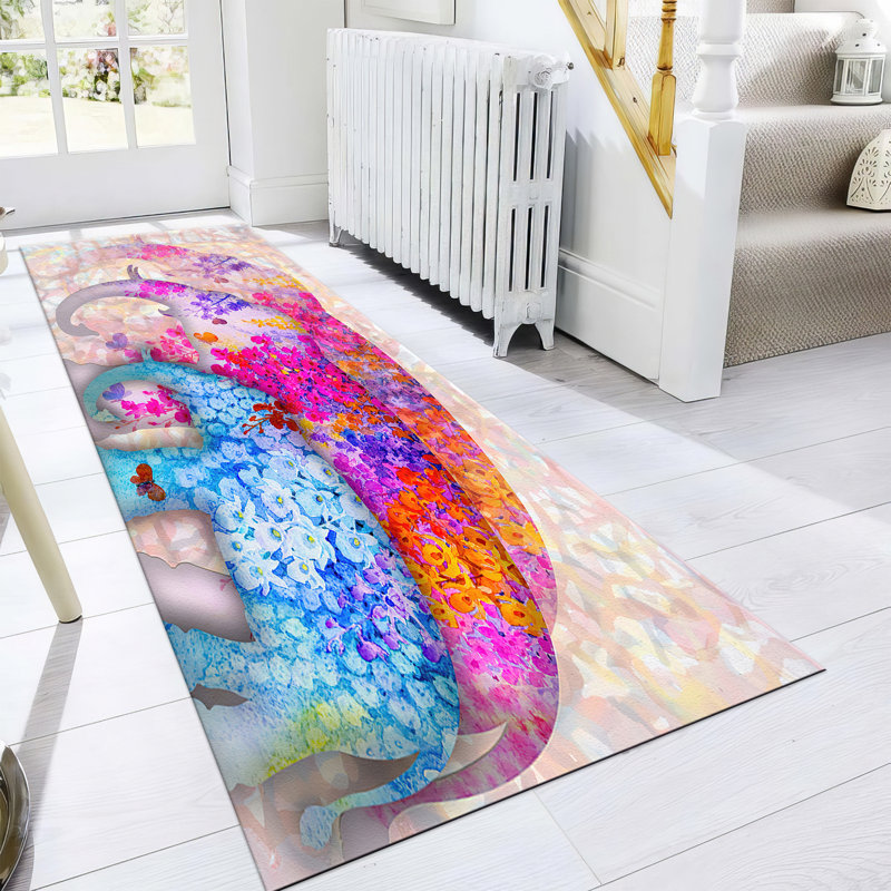 Non-Woven Lightweight Printed Rug Featuring a Classic Floral Pattern in a Soft Pastel Palette Perfect for Adding an Elegant Touch to Any Interior Space