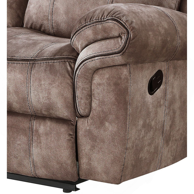 Zubaida Two Tone Chocolate Velvet Recliner Sofa W/USB Port & Drop Down Table