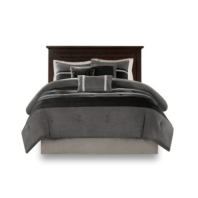 7 PC Pieced Faux Suede Comforter Set Black King