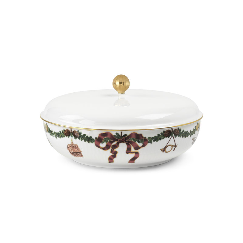 Star Fluted Christmas Bowl with Lid 8"