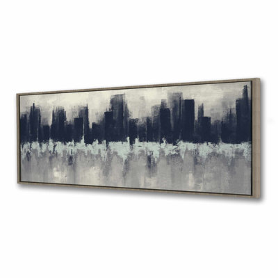 City by sponge technique - Blue Modern Framed Canvas Decor