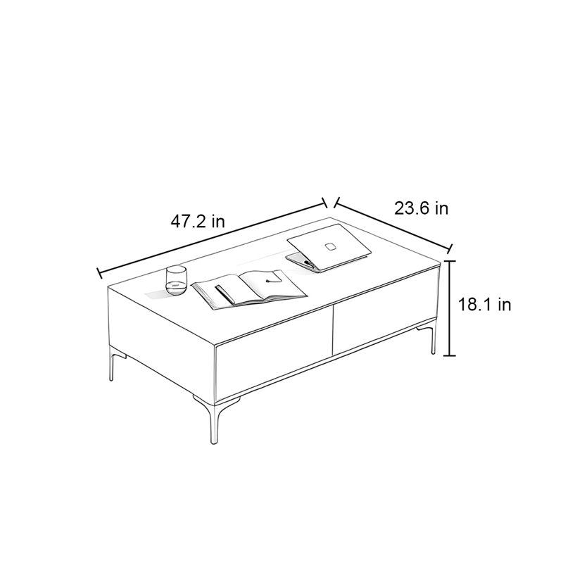 Table basse moderne simple rectangulaire, H 18,1 po x L 47,2 po x l 23,6 po