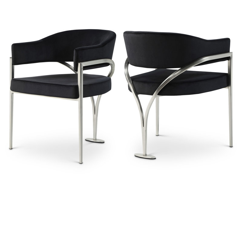 Kirsi Velvet Dining Chair, Black Velvet, Silver