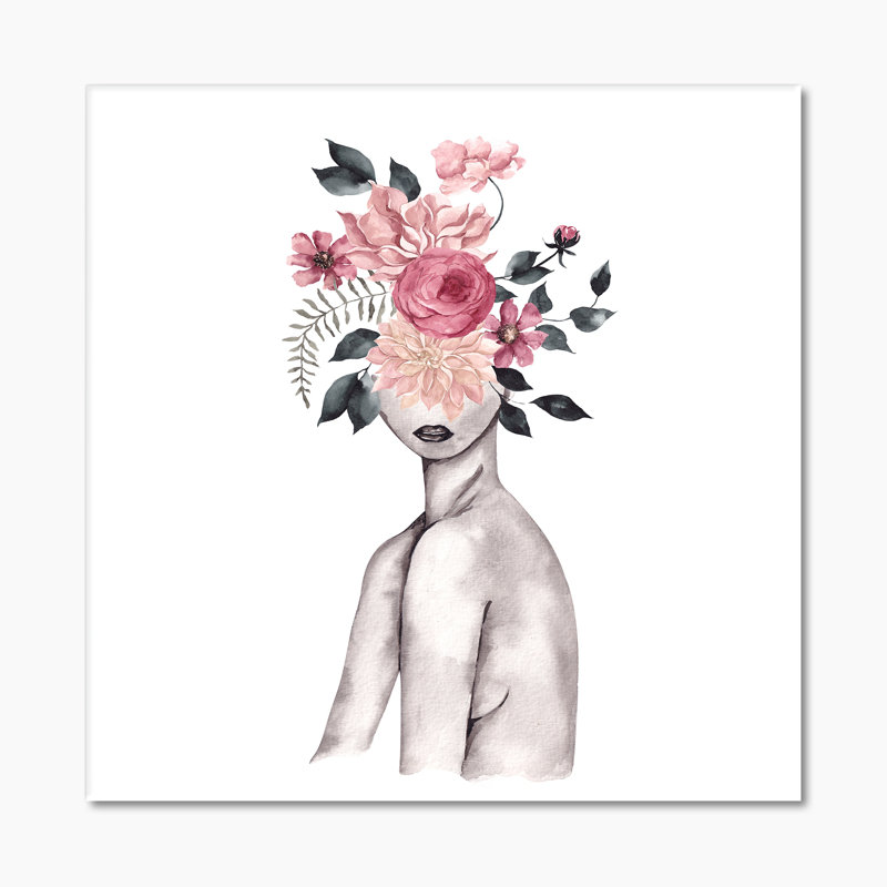 Silhouette de femme avec fleurs rouges et mauves, impression sur toile Glam, H 30 po x l 30 po x P 1 po, Toile tendue