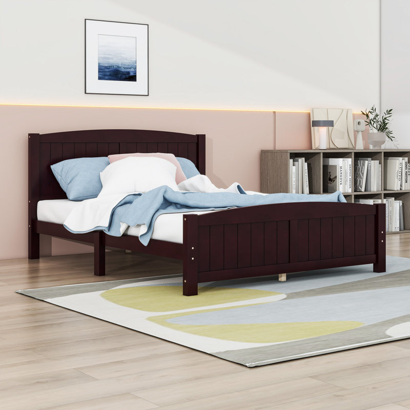 Lit plateforme en bois avec tête de lit, Double, Espresso