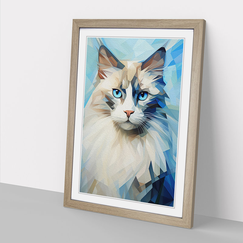 XYZ-FRM-V1223-5366 Ragdoll Cat Cubism No.2 - Single Picture Frame Print on Wood, 46cm H x 34cm W x 2cm D, Oak