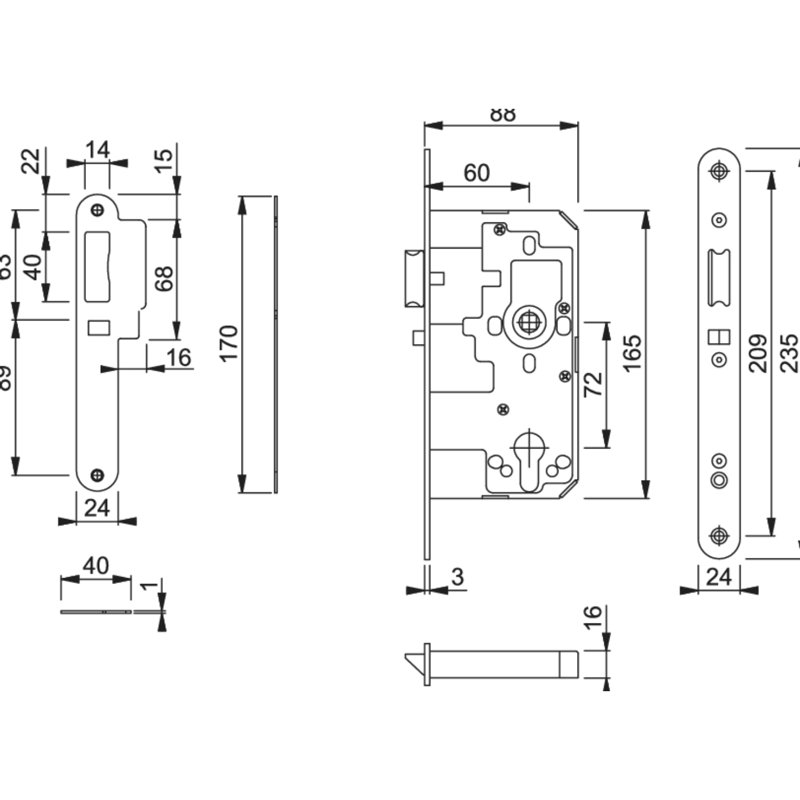 Amauriah Locks 72Mm Mortice Nightlatch Case, Satin Stainless Steel