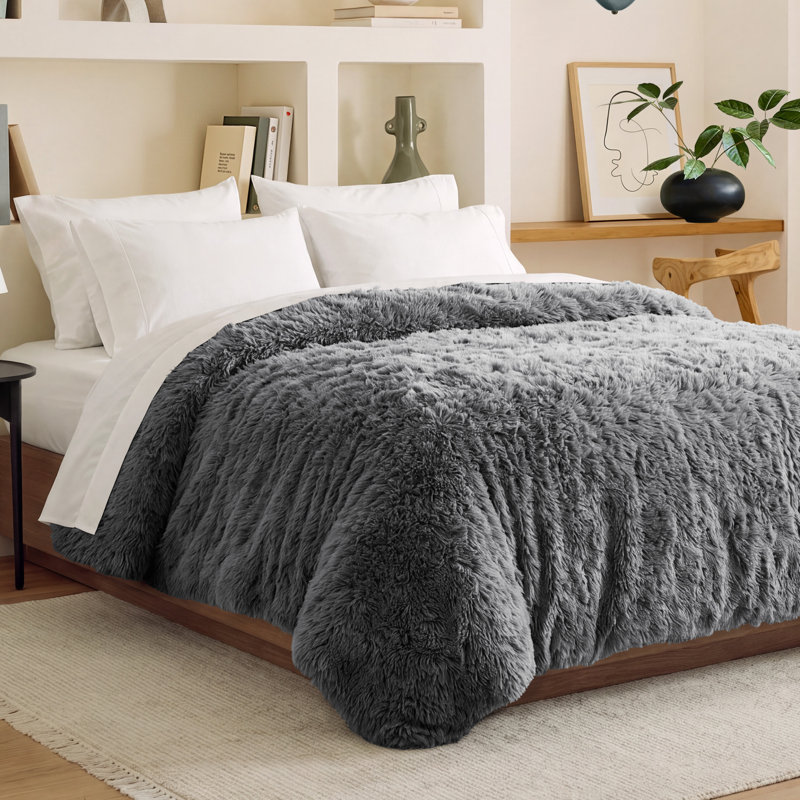 Shaggy Fleece Plush Duvet Cover, Twin XL Duvet Cover, Gray