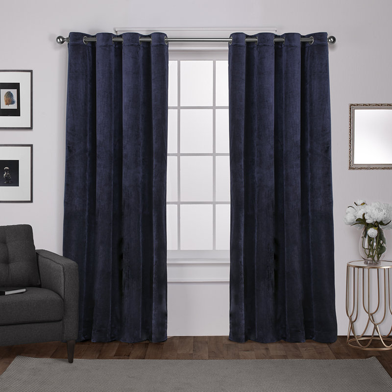 Cambra Velvet Semi-Sheer Grommet Curtain Panels, 54"W x 84"L, Navy
