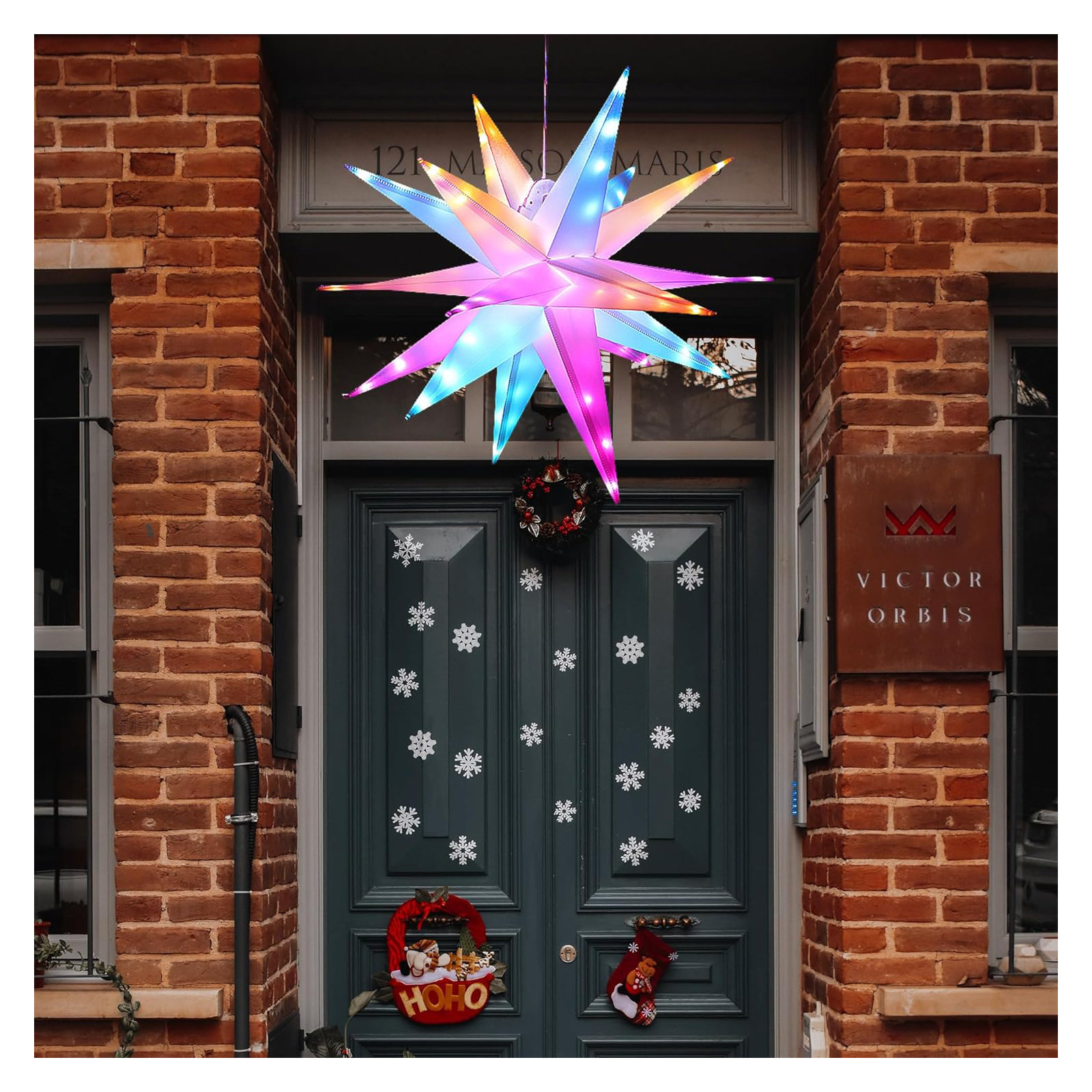23" RGB Moravian Star Color Changing Remote Pendant Waterproof for Porch Yard Tree Decoration
