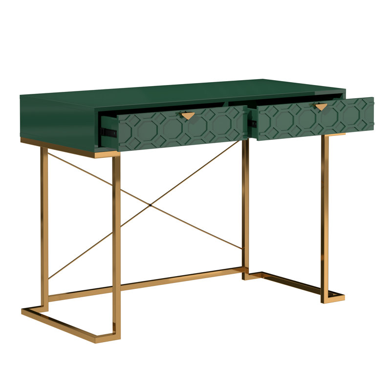 Araneli Home Office Desk with Drawers, Green
