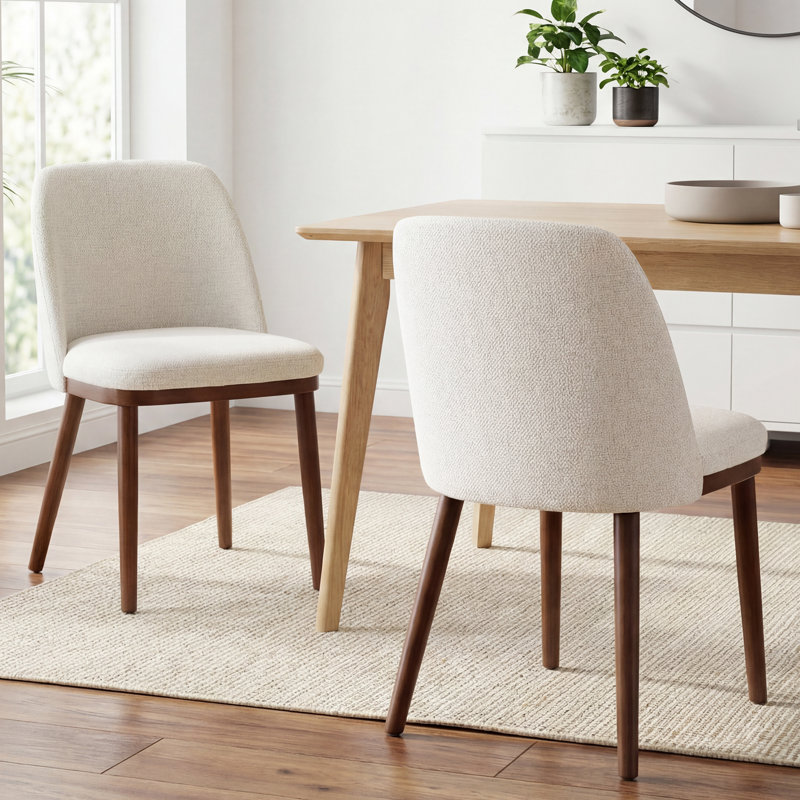 48cm H Fabric Upholstered Dining Chair Solid Wood Side Chair, Beige