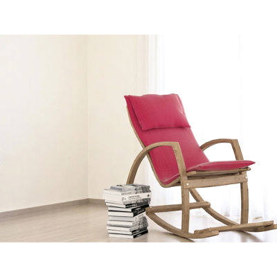 Modern Red High - Back Rocking Chair With Natural Wood And Easy Assembly For Bedroom Reading Solid Soft Fabric Primary Living Rooms