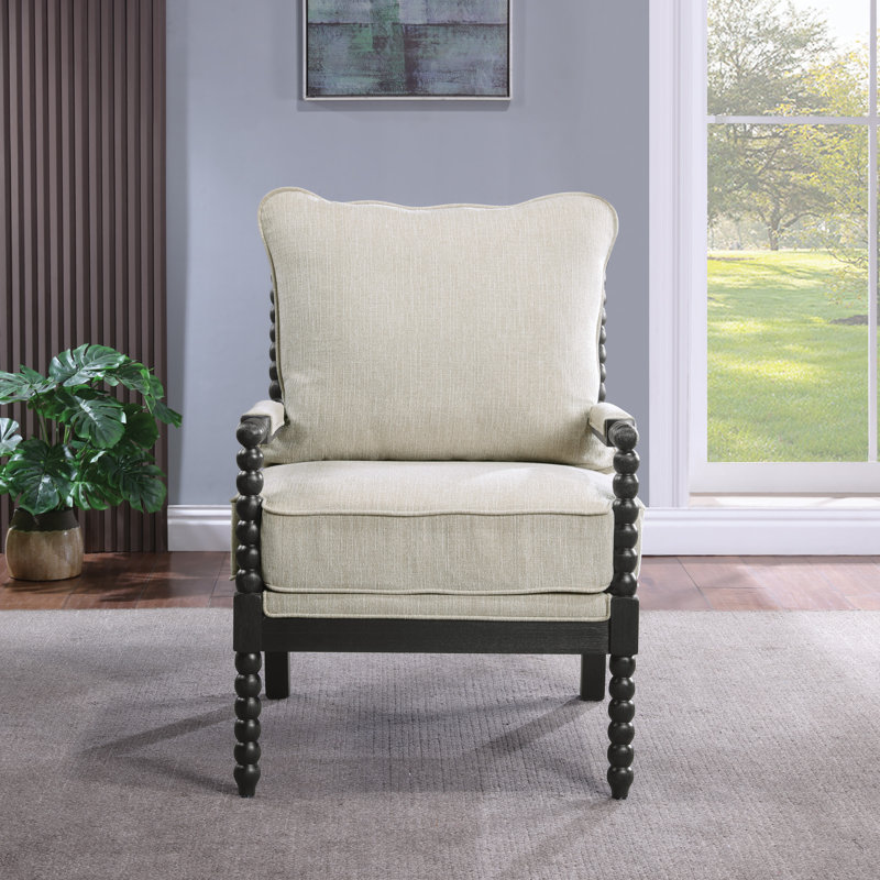 Fletcher 26.75" Wide Armchair, Linen White 100% Polyester, Black