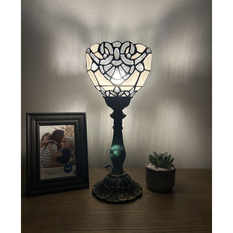 Simonetti Tiffany Mini Torch Table Lamp Baroque Style Stained Glass LED Bulb Included 6"W*6"D*15"H, White