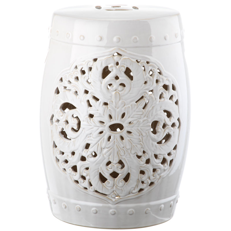 Tabouret de jardin en céramique Llaneli, Blanc antique