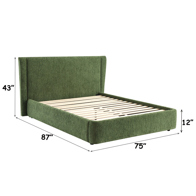 Grand lit en chenille vert foncé Cheryl (aucun outil requis pour l'assemblage), Grand lit