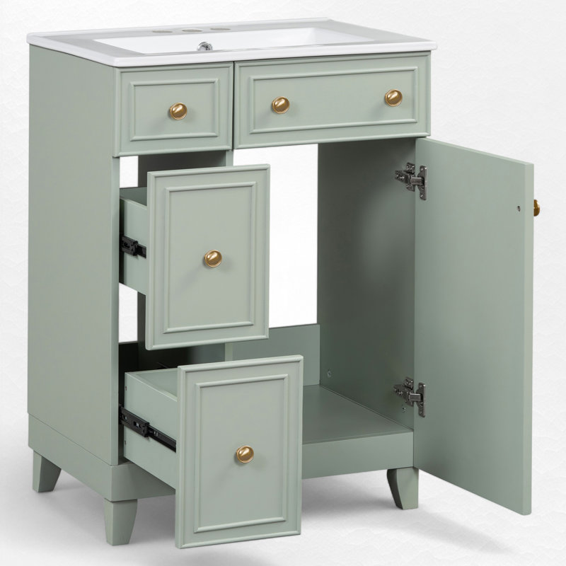 Ensemble de meuble-lavabo simple 24 po Norreen, Vert, Doré