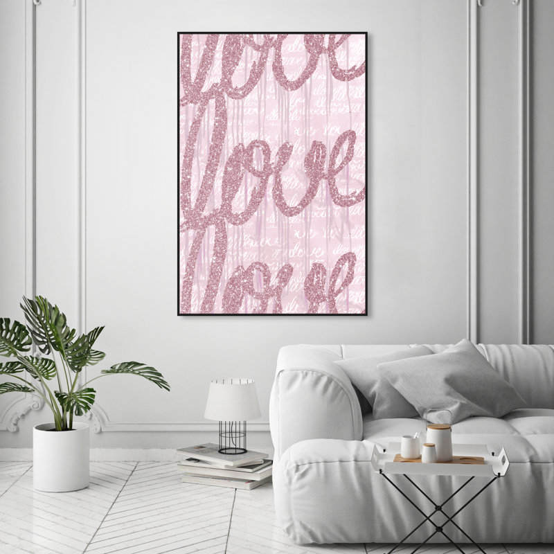 «Round and Round Tall Blush Glitter», impression romantique sur toile rose moderne pour chambre à coucher, H 54 po x l 36 po