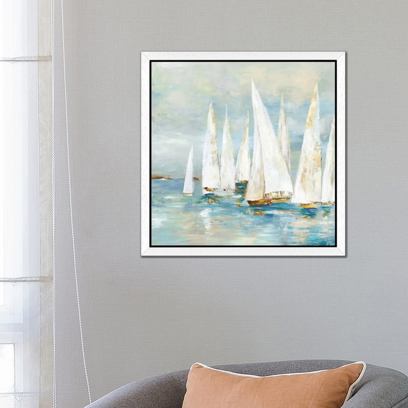 Sailboats by Allison Pearce - Painting on Canvas, White Framed, 45.72 cm H x 45.72 cm W