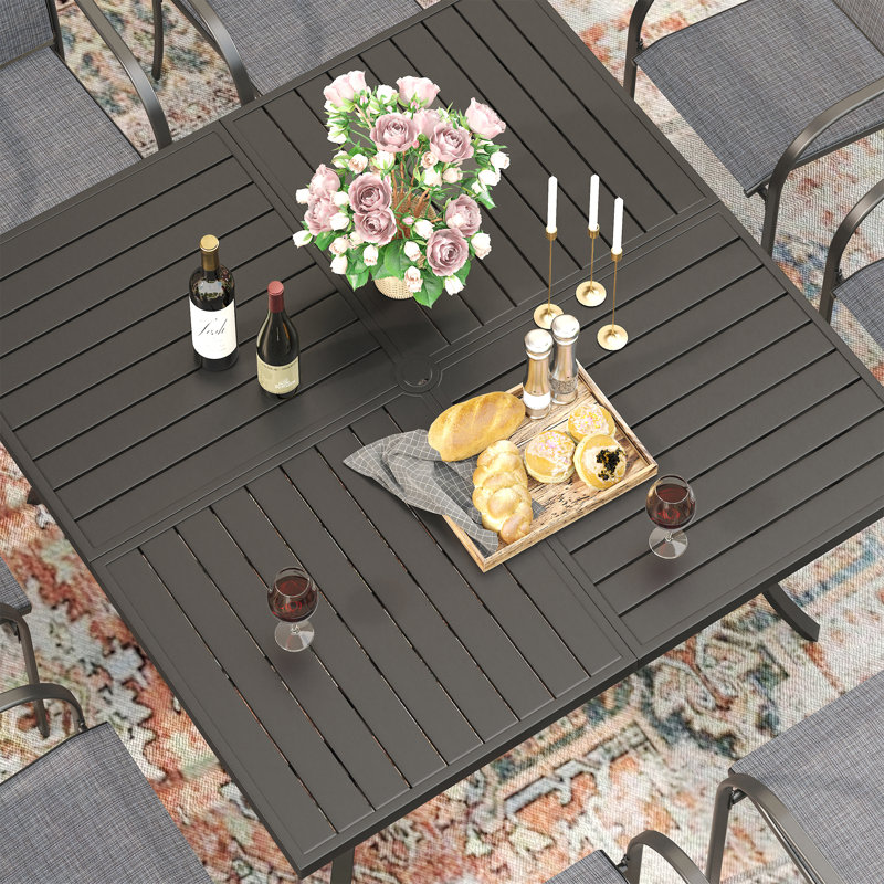 Erilas 8-Person Metal Patio Dining Set with Square Table, Black/Gray