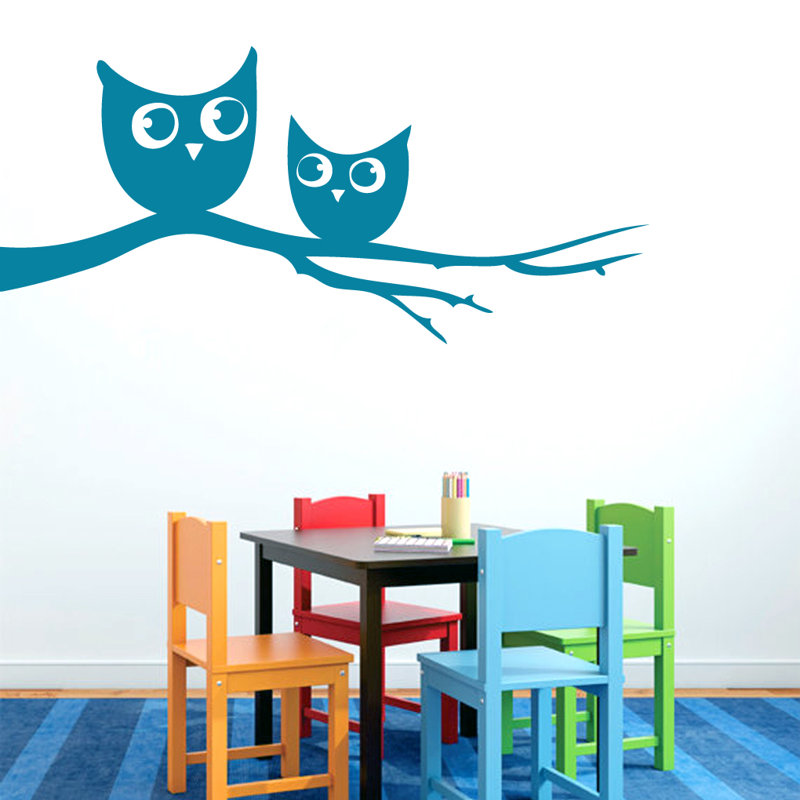 Décalcomanie murale owls sur une branche, Bleu sarcelle