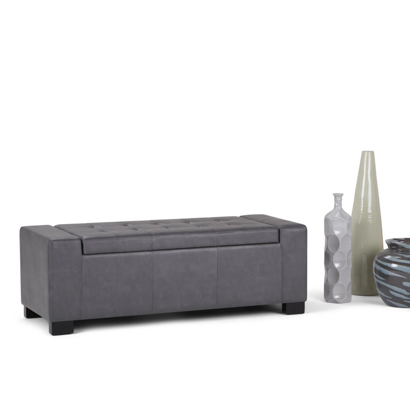 Laredo 51"W Upholstered Storage Ottoman with Lift-Top and Tufted Detail, Stone Gray Faux Leather