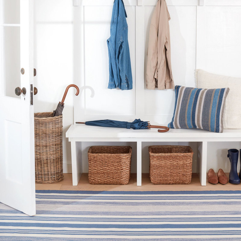 Quincy Stripe Denim Handwoven Indoor/Outdoor Rug, Rectangle 7'6" x 9'6"