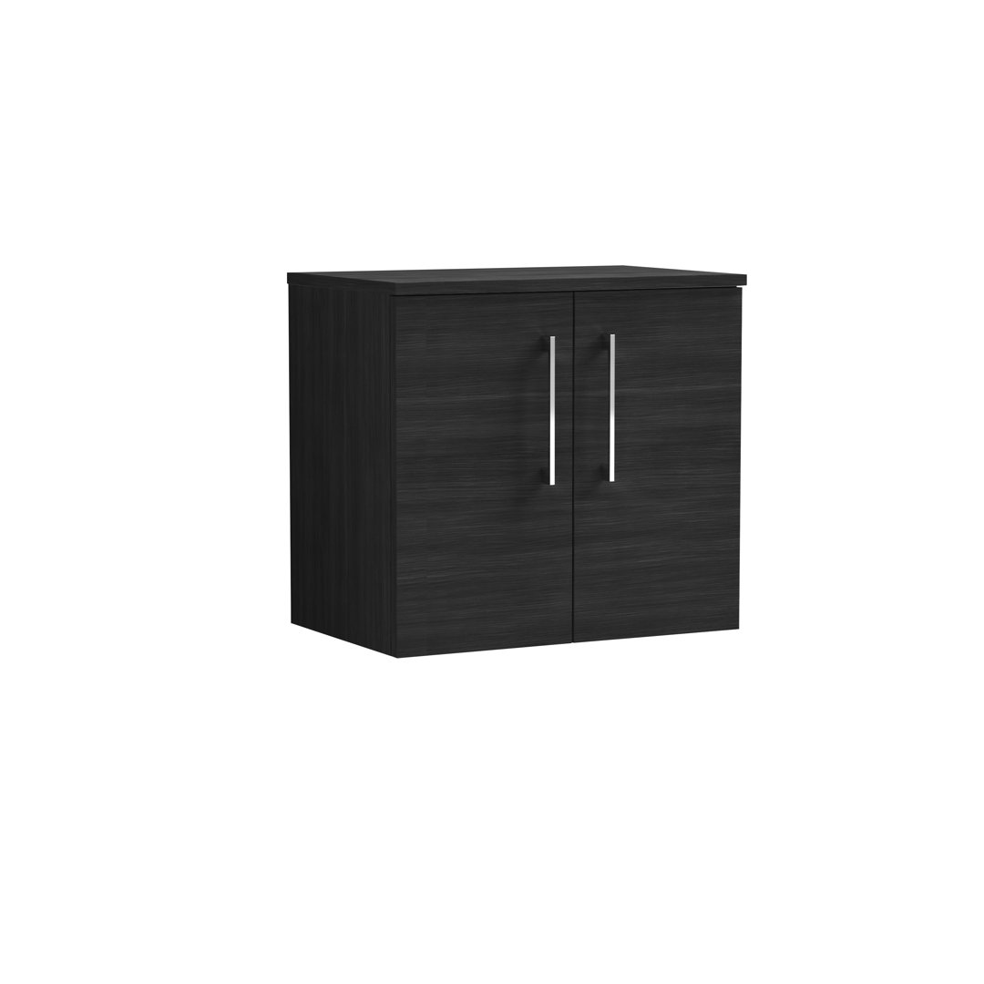 Nuie Charcoal Black Arno Woodgrain Wall Hung 2 Door Vanity Unit With Worktop | | Mdf | 600Mm - Image 3